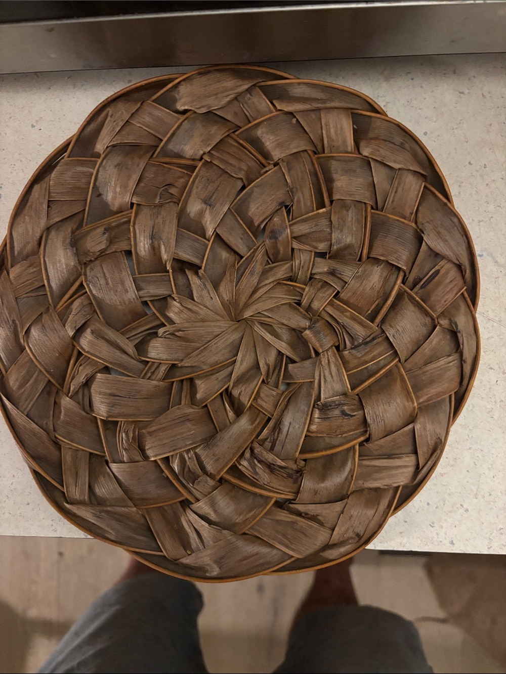 Handwoven Round Basket Charger - Brown